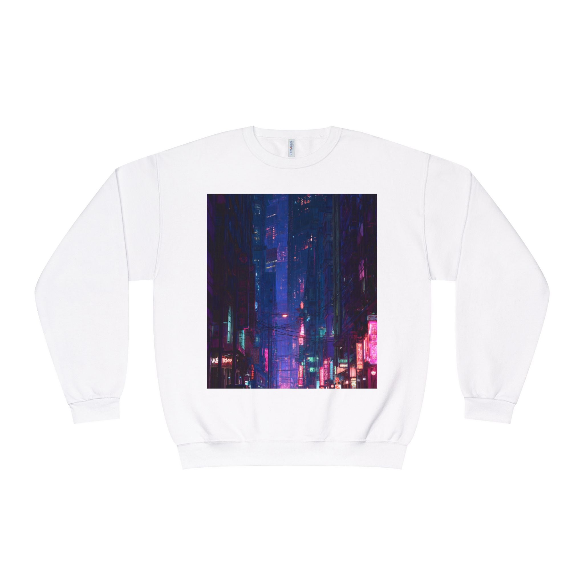 Cybercity Nightscape Crewneck Sweatshirt — Neon Vaporwave Urban Graphic